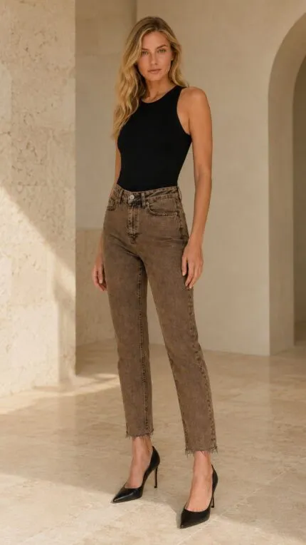 Dikişsiz Paça Mom Fit Kot Pantolon 764