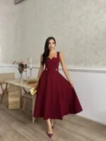 3023 KEMERİ DÜĞMELİ ELBİSE - BEYAZ