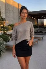 MİNK - VİZON Yumuşak Dokulu Soft Asimetrik Yaka Triko Kazak