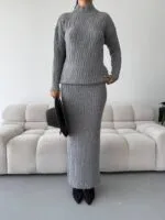GRAY - GRİ SAÇ ÖRGÜ ETEK TAKIM