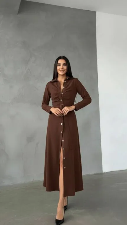 BROWN – KAHVE GÖMLEK ELBİSE