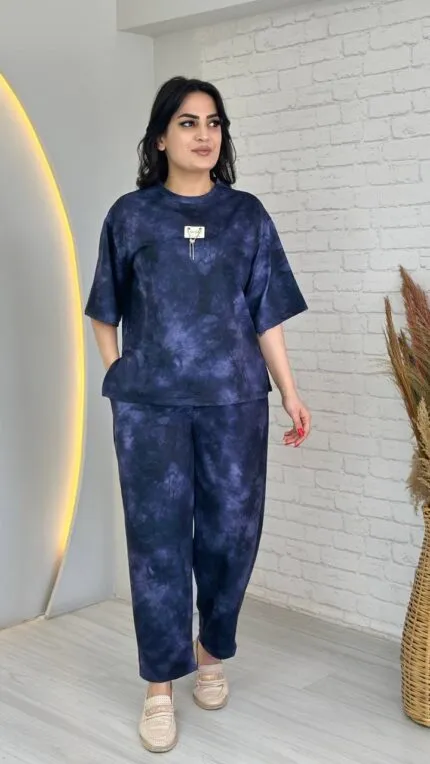 Lacivert Batikli ikili takım