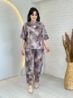 AÇIK BEJ Batikli ikili takım