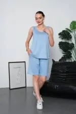 BABY BLUE - BEBE MAVİ Şortlu ikili takım
