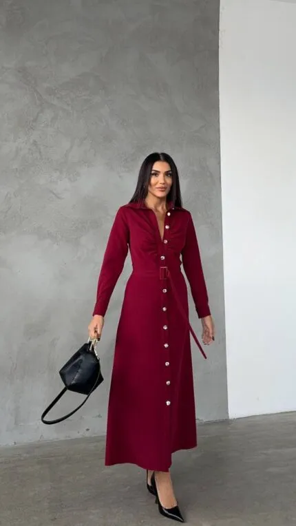 Bordo GÖMLEK ELBİSE