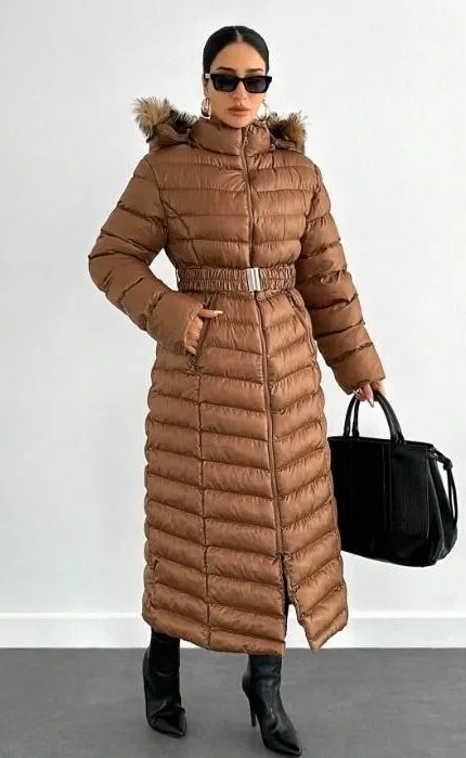 KEMERLİ UZUNKÜRKLÜ YAKA MONT