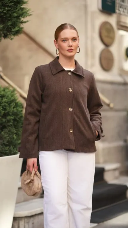 Düğmeli Kaşe Kaban