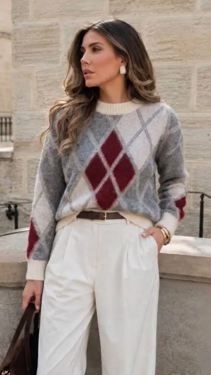 GRAY - GRAY CARDIGAN-PATTERN SWEATER WITH THISTLE