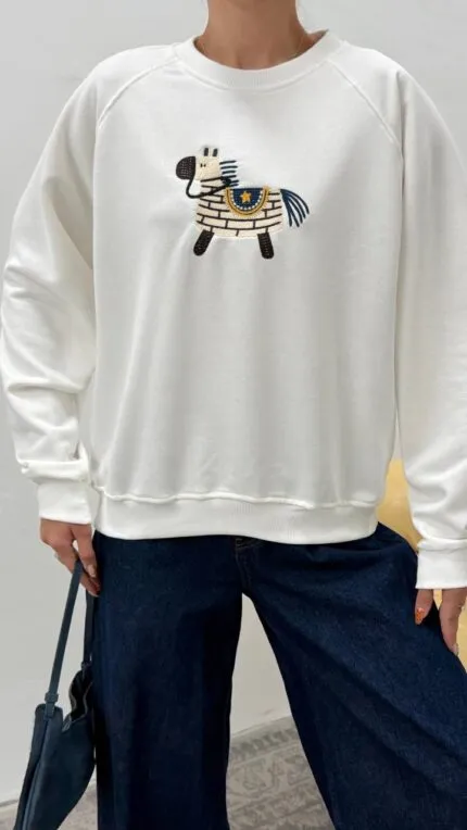 At Nakışlı Sweatshirt