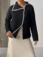 Şerit Detaylı Triko Hırka