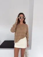 Camel Ajurlu triko kazak