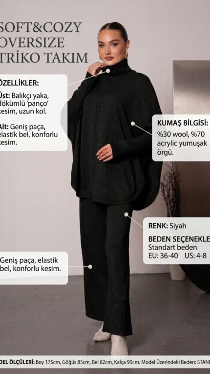 BLACK - BLACK PONCHO SET