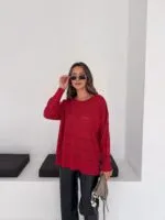 Kırmızı Ajurlu triko kazak