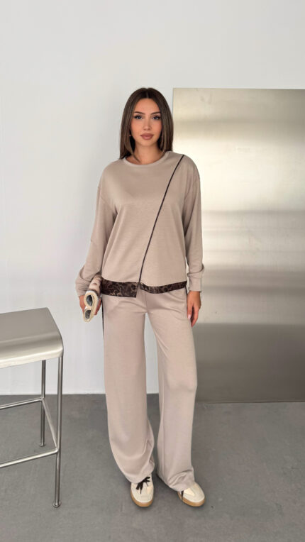 LIGHT BEIGE Snake pattern modal two-piece set