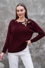 Bordo Yaka fularlı sakal kazak