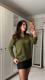 Haki Bebe yaka ince triko kazak