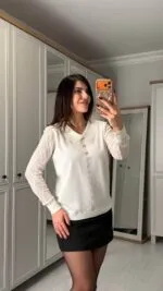 Krem Bebe yaka ince triko kazak