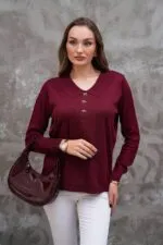 Bordo Bebe yaka ince triko kazak
