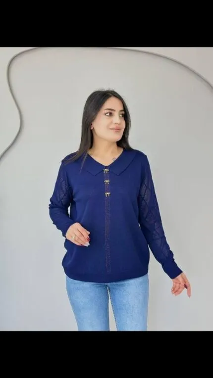 Koyu Lacivert Bebe yaka ince triko kazak