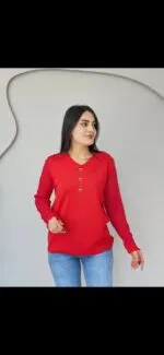 Kırmızı Bebe yaka ince triko kazak