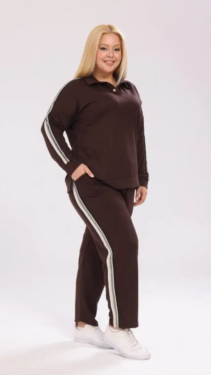 BITTER COFFEE Plus Size Striped Two-Piece Set