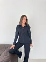Koyu Lacivert Kot garnili polo yaka takım