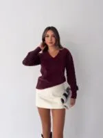Bordo Kolları ajurlu sakal kazak