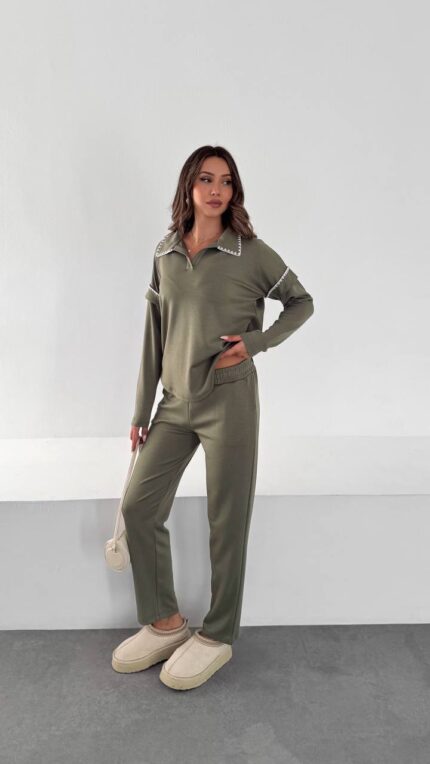 Khaki Crochet Two-Piece Set