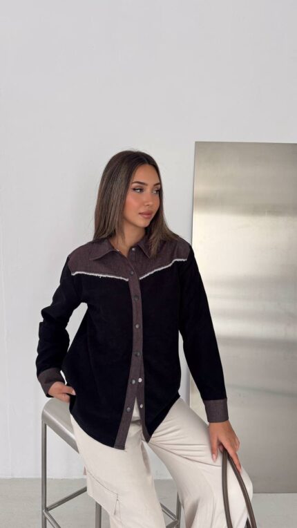 Black Denim Trimmed Snap-Front Jacket