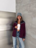 Bordo Kot garnili çıtçıtlı ceket