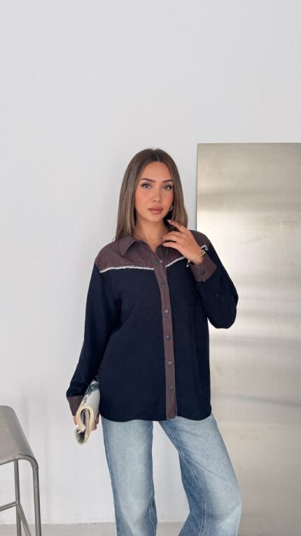 Koyu Lacivert Kot garnili çıtçıtlı ceket