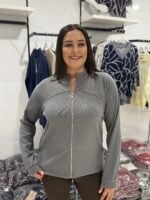 GRAY - GRİ FERMUARLI TAŞLI BLUZ