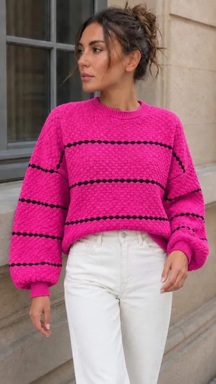 FUCHSIAS - FUCHSIA STRIPED SWEATER