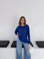 Saks Mavi Ajurlu triko kazak