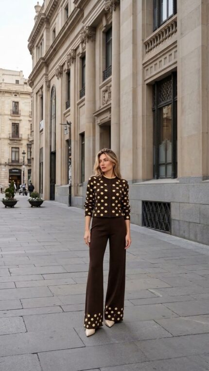 BROWN POLKA DOT KNIT SET