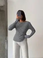 Çizgili Düşük Omuz Bluz