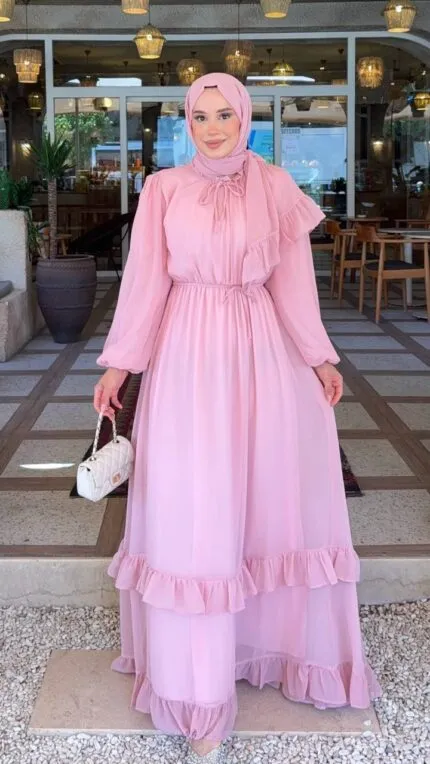 ŞAL HEDİYELİ UZUN ABİYE ELBİSE