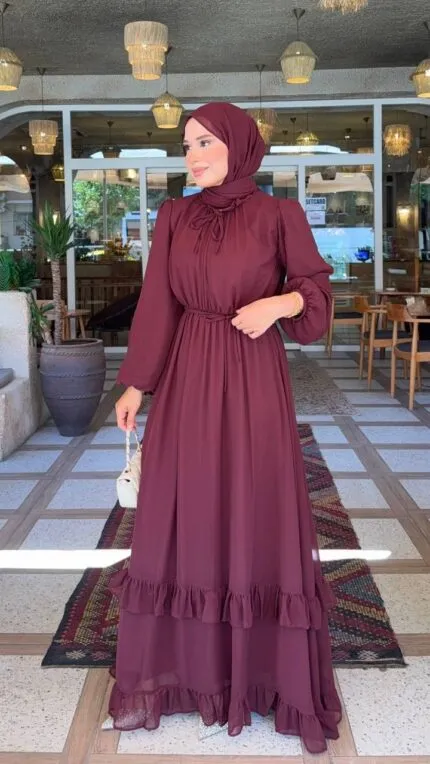 ŞAL HEDİYELİ UZUN ABİYE ELBİSE