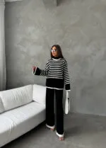 BLACK - SİYAH BALIKÇI YAKA ÇİZGİLİ TRİKO TAKIM